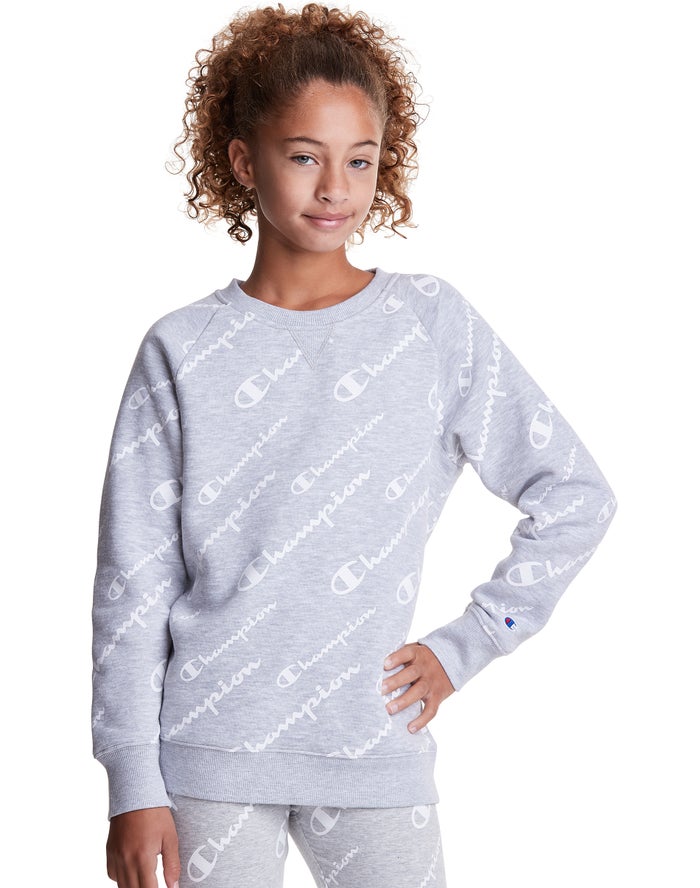 Champion Girls Sweatshirt NZ - Fleece Raglan Allover Logo Grey ( 6198-NUAFD )